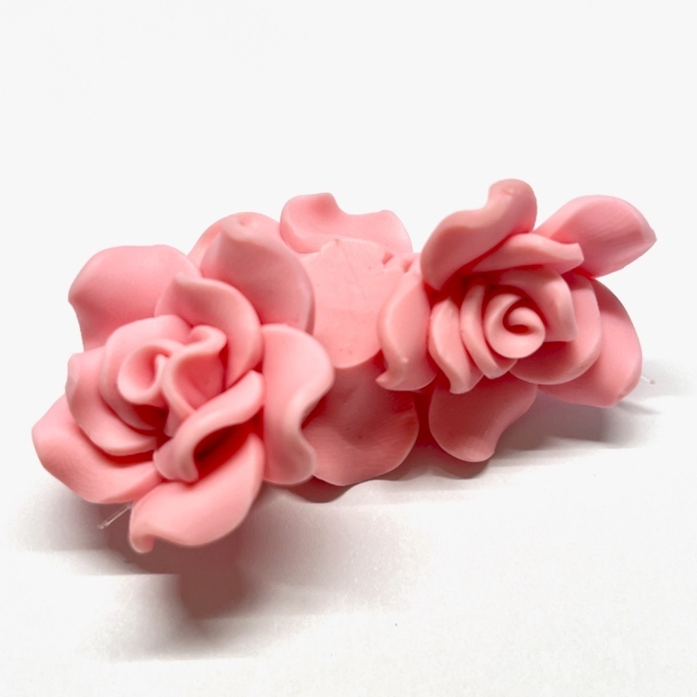 As Low As $2 Lightweight Polymer Clay Peach Pink Rose Beads 30mm x 16mm (3)